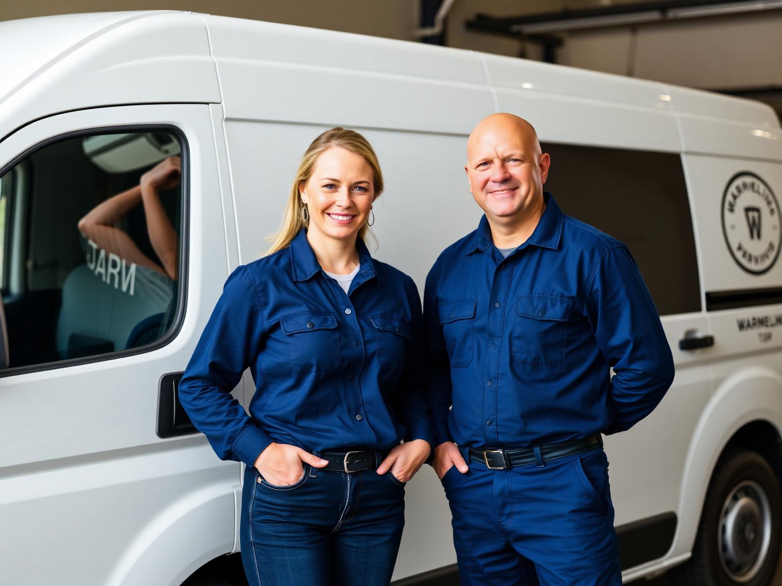 Team der Simon Warmeling GmbH vor dem Firmenfahrzeug